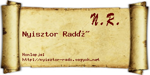 Nyisztor Radó névjegykártya